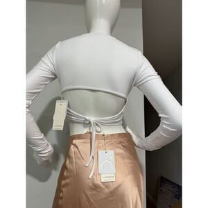 Commense Long Sleeve Tie Back Y2K Blouse Top Mock Neck Backless Crop‎ Top Small